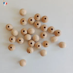 Perles en bois de hêtre du Jura 12 mm - Bois brut ou polis - Fabriqué en France