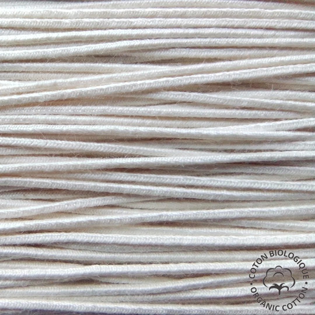 Elastique 1,1mm en coton biologique certifié GOTS et caoutchouc naturel - Ecru