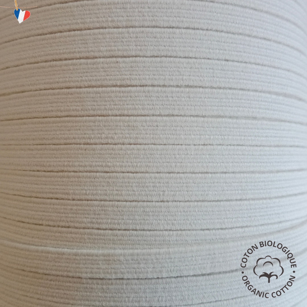 Elastique plat 6mm en coton biologique certifié GOTS et caoutchouc naturel - Fabrication française