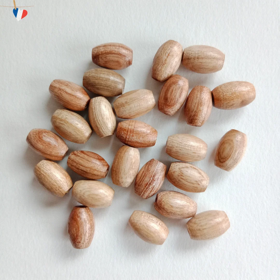 Perles en bois de frêne ovale de 12mm - Fabrication française
