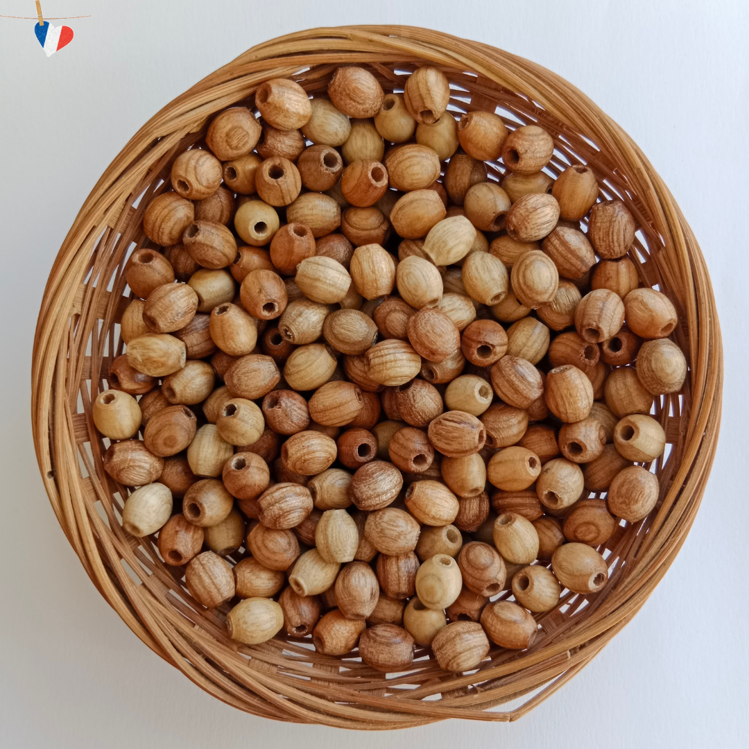 Perles ovales en bois de frêne 8mm - Fabrication française