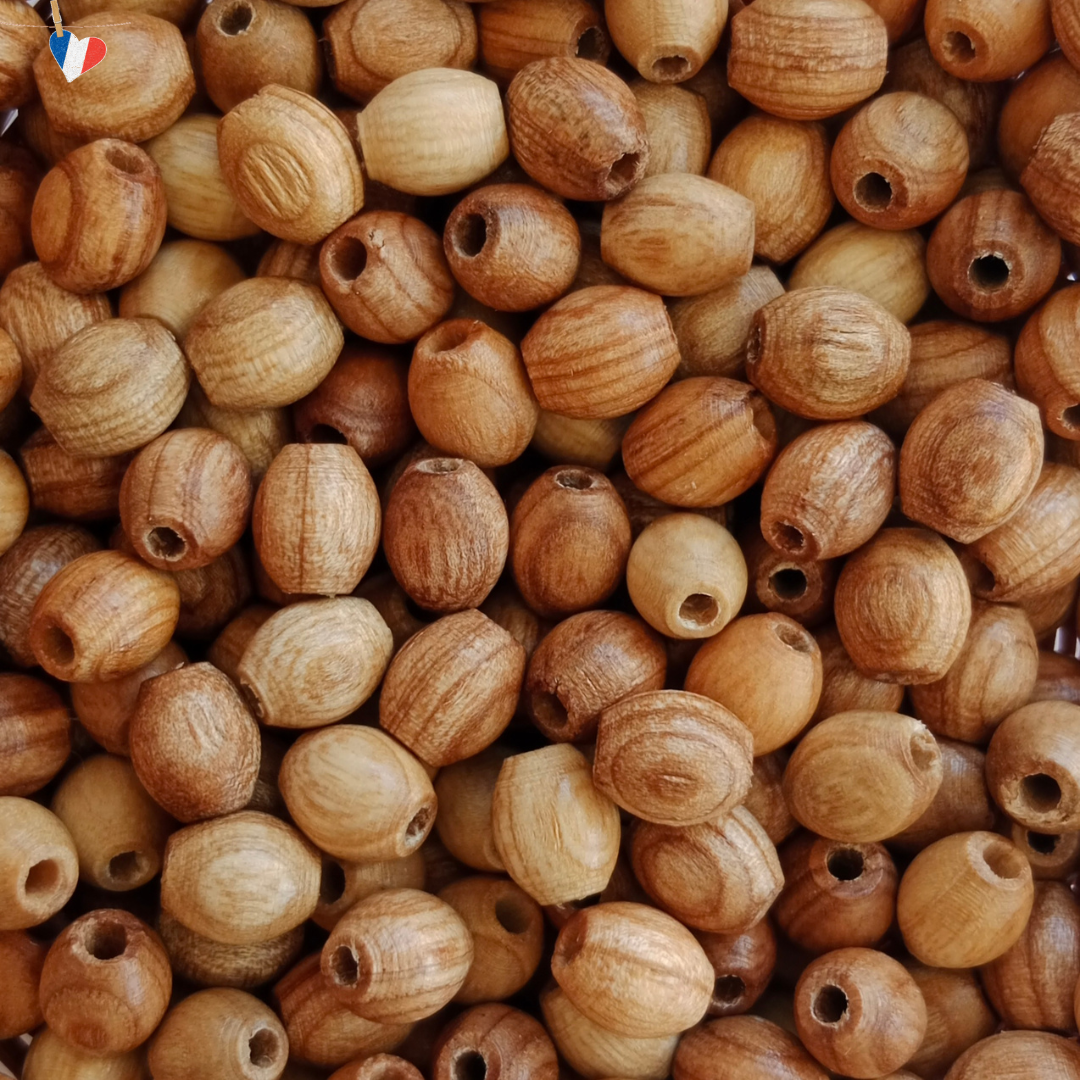 Perles ovales en bois de frêne 8mm - Fabrication française