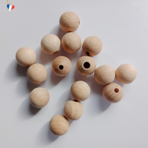 Perle en bois de hêtre du Jura 18mm - Perçage à 4 ou 6 mm - Fabrication française