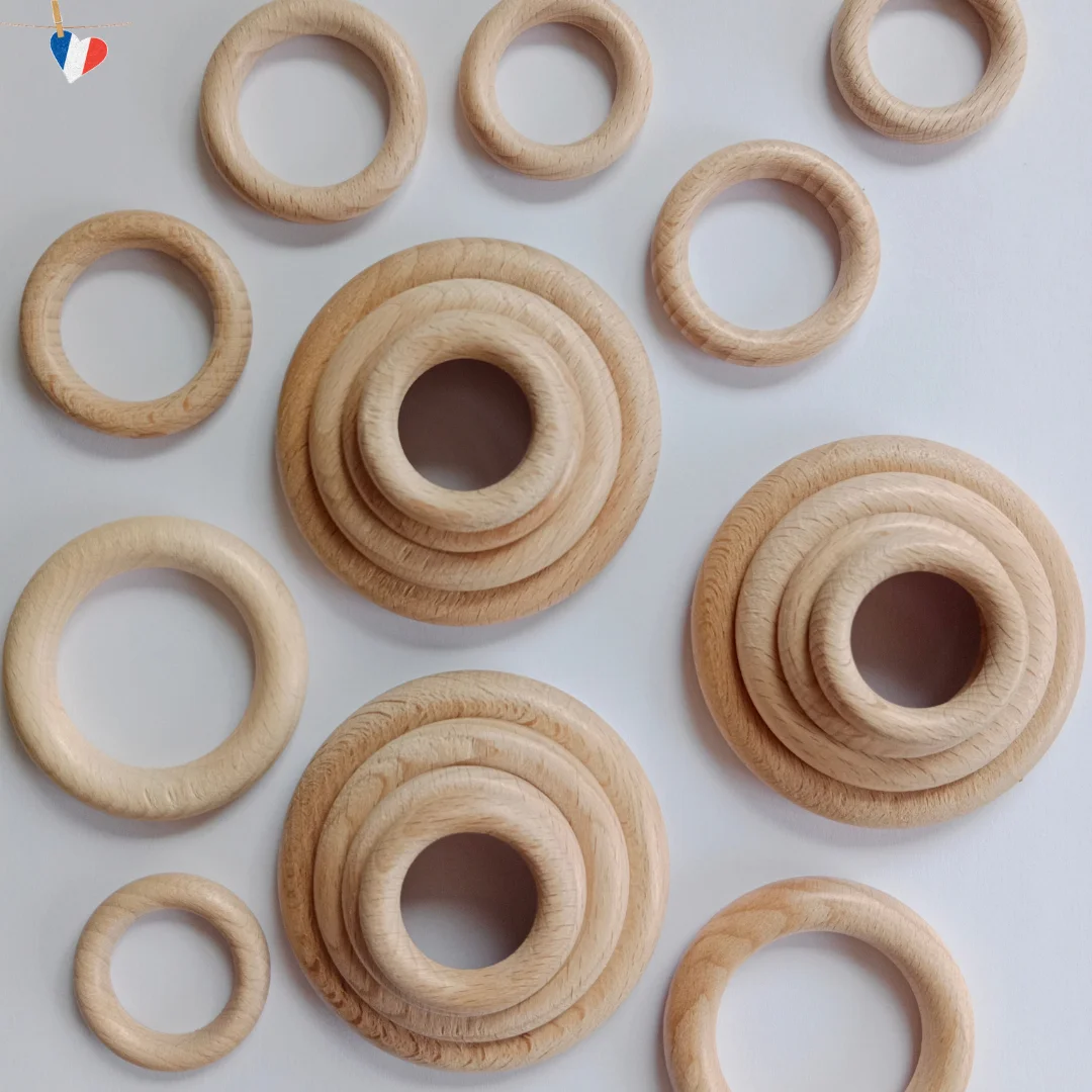 Anneaux en bois de hêtre du Jura polis - 4 diamètres - Fabrication française