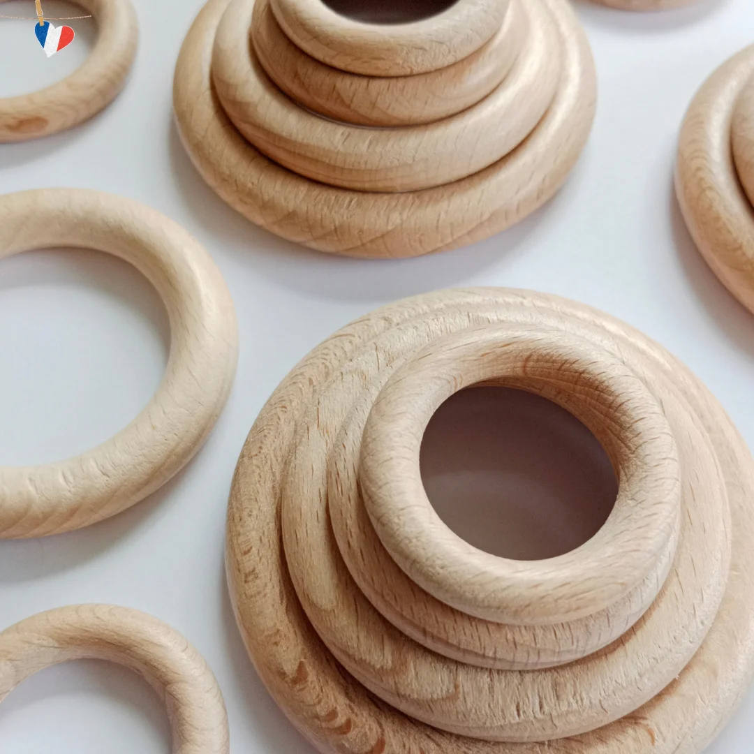Anneaux en bois de hêtre du Jura polis - 70 mm 54 mm 41 mm 35 mm - Fabrication française